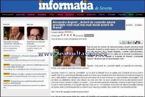 Alexandru_Arsinel Interviu Informatia `Actorii de comedie aduna greutatile vietii mult mai mult ... 25.11.2010
