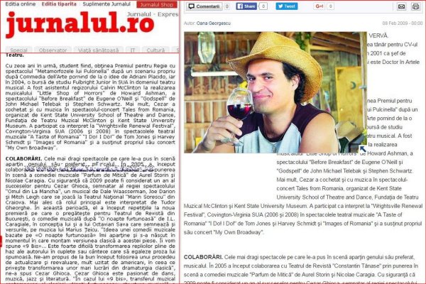Cezar_Ghioca un regizor cu verva la Teatrul `Tanase` Articol Jurnalul 09.02.2009
