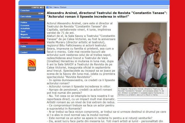 Alexandru_Arsinel Interviu `Actorului roman ii lipseste increderea in viitor` Estiri.ro 2010