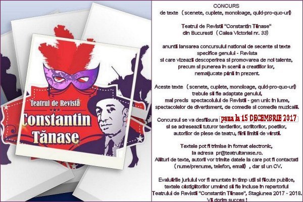 Anunt concurs de TEXTE ca la TANASE (scenete, cuplete, monoloage, quid-pro-quo-uri) 