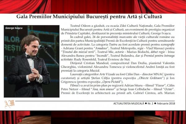 Alexandru_Arsinel Cetatean de onoare al Municipiului Bucuresti Articole Presa 15.01.2018