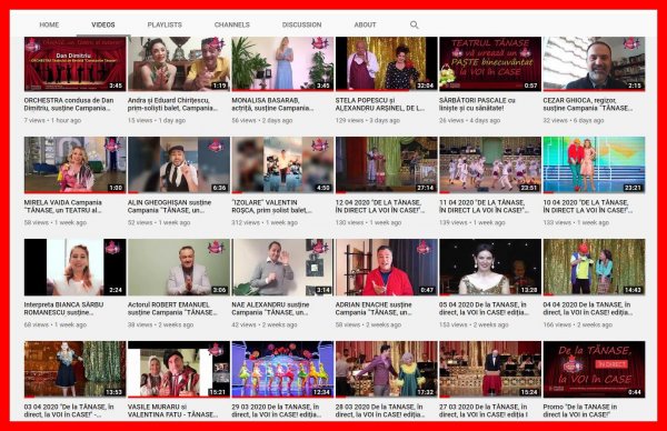 Video Campania `De la TANASE, in direct la VOI in CASE` pe YouTube selectiuni spectacole, mesaje de la artisti 